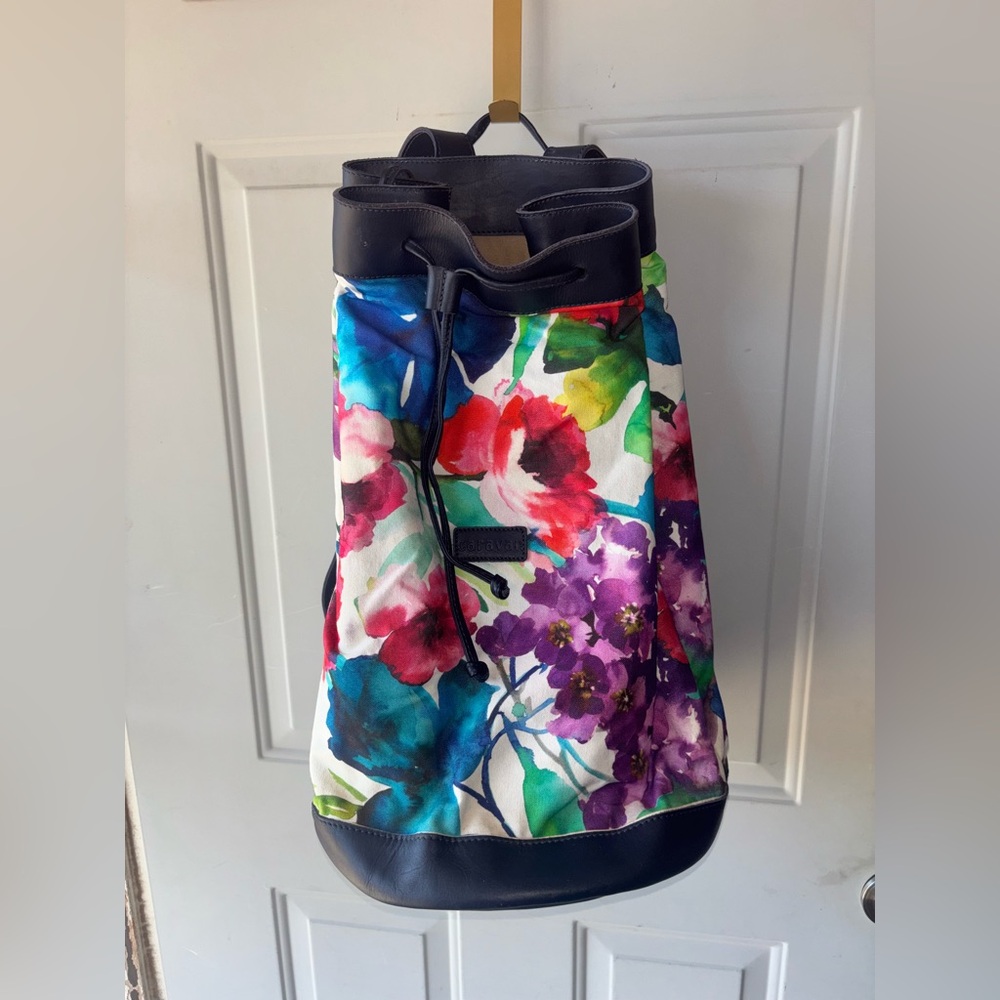 Caravan canvas watercolor floral drawstring backpack